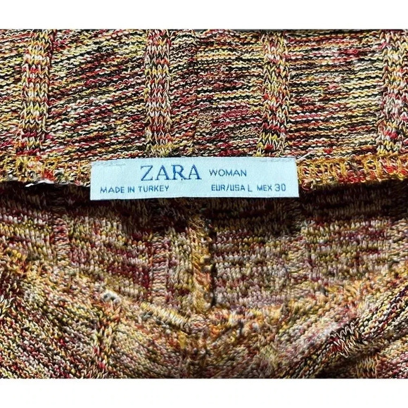 Zara Women's Ribbed Boho Hippie Knit Pants Size Large Flare Leg Brown Multicolor - Picture 3 of 8